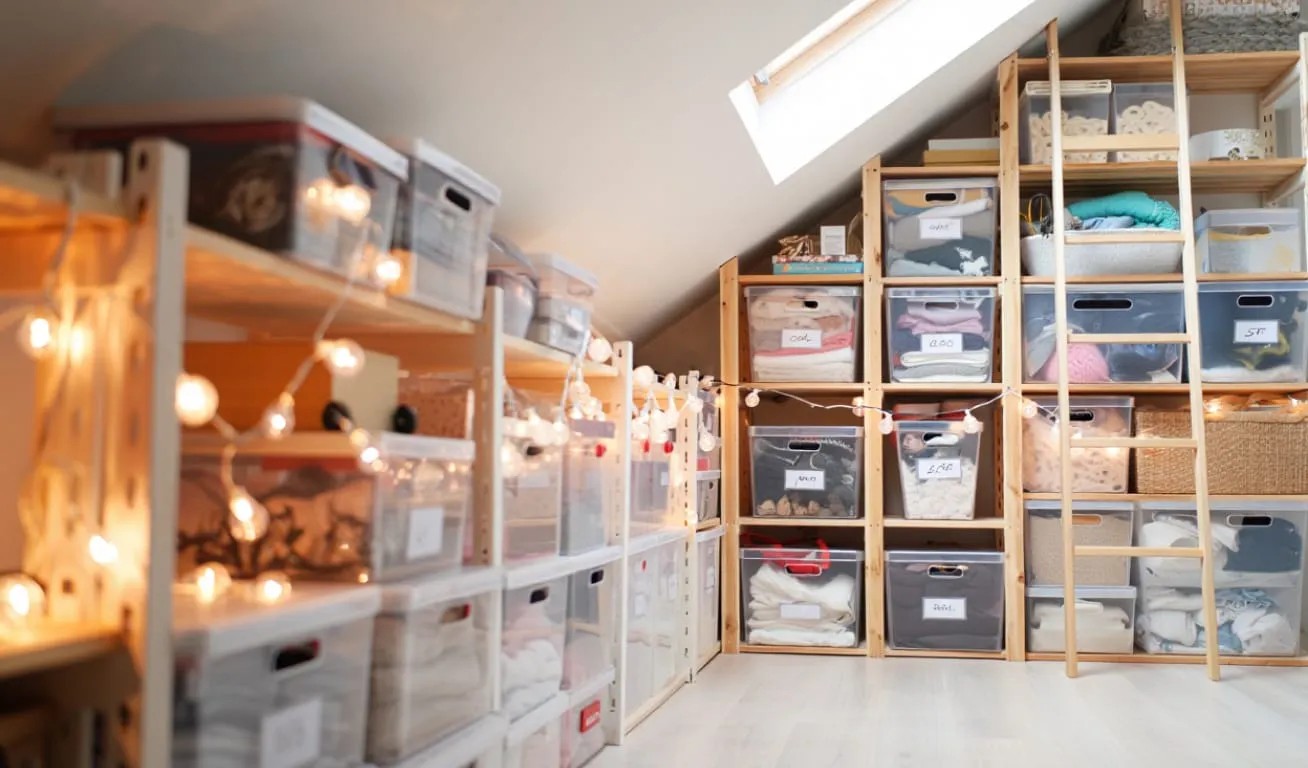 Seasonal Storage Solutions UK – Best Ways to Store Your Seasonal Items A well-organized storage unit with seasonal items neatly arranged, showcasing efficient storage solutions for the UK.