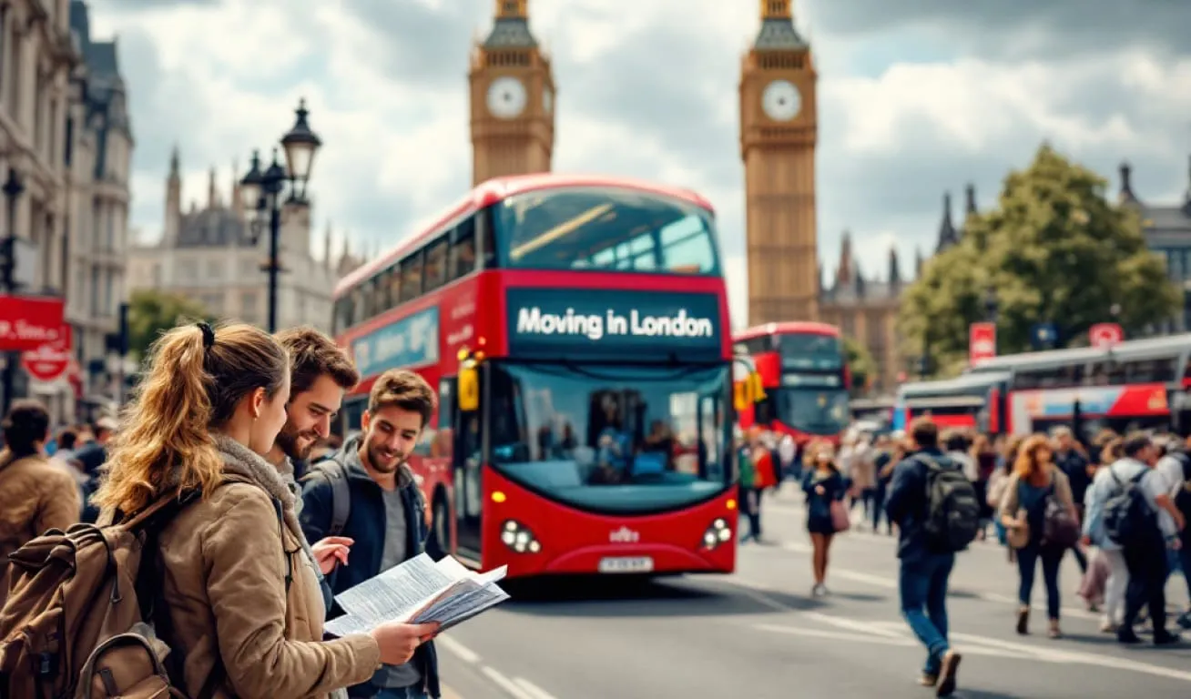 Professional movers loading a Stackt-branded van in London with Big Ben in the background